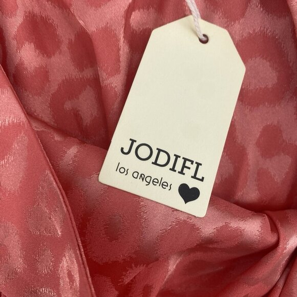 JODIFL Size M Pink One Shoulder Bow Tie Satin Blouse Animal Print NWT - Picture 4 of 12